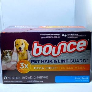 New Bounce Pet Hair And Lint Guard 3x Mega Sheet Fresh Scent 75 Sheets NIB.